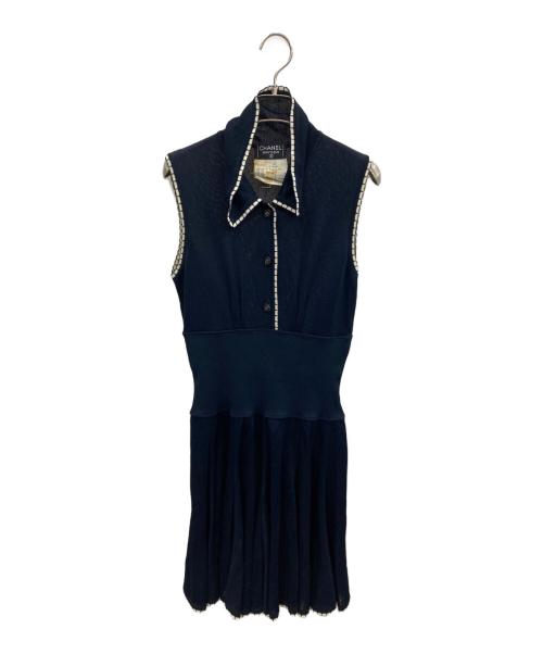 CHANEL（シャネル）CHANEL (シャネル) ノースリーブワンピース ネイビー サイズ:38の古着・服飾アイテム