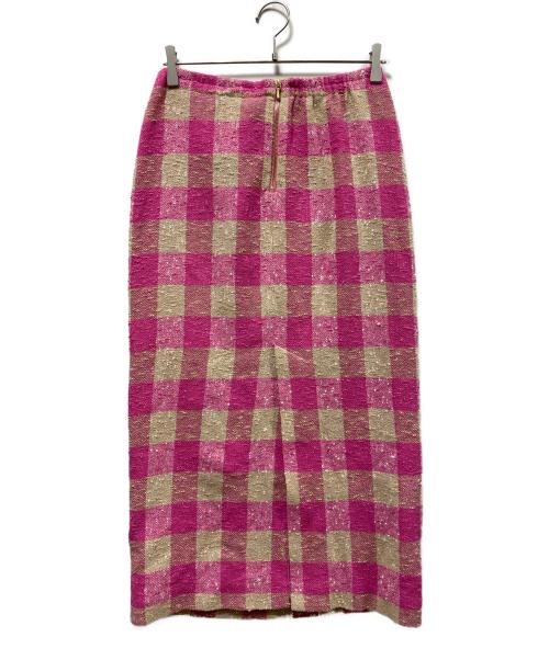 DRAWER（ドゥロワー）DRAWER (ドゥロワー) ブロックチェック シルクネップツイードスカート ピンク サイズ:size38の古着・服飾アイテム