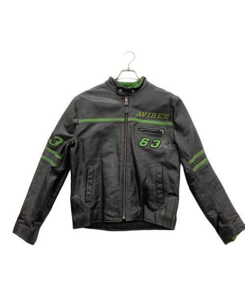 AVIREX（アヴィレックス）AVIREX (アヴィレックス) バイカーレザージャケット ブラック×グリーン サイズ:Sの古着・服飾アイテム