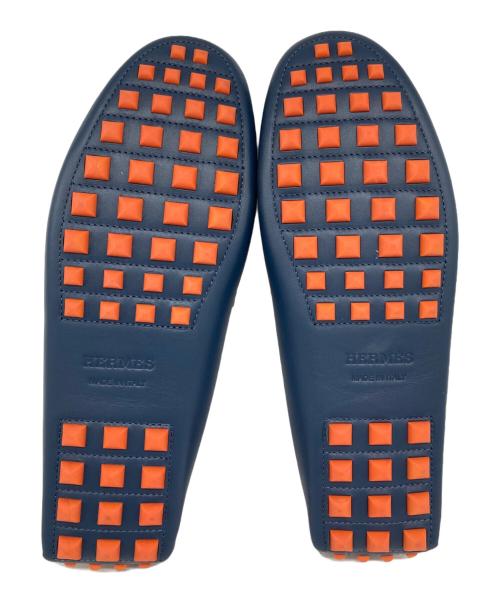 HERMES（エルメス）HERMES (エルメス) ドライビングシューズ ネイビー×オレンジ サイズ:9 1/2の古着・服飾アイテム