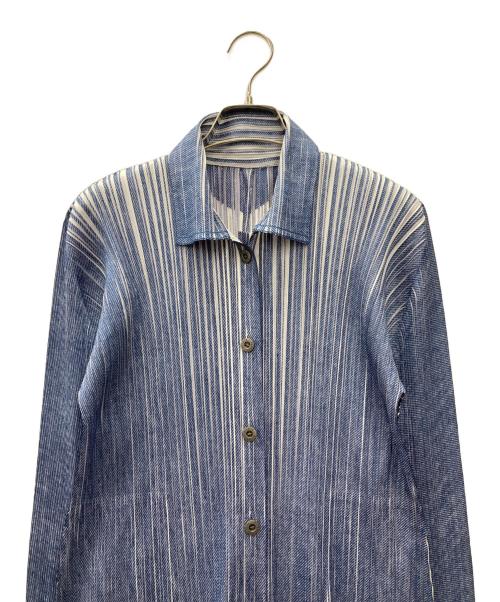 PLEATS PLEASE（プリーツプリーズ）PLEATS PLEASE (プリーツプリーズ) シャツワンピース ネイビー×ホワイト サイズ:SIZE 3の古着・服飾アイテム