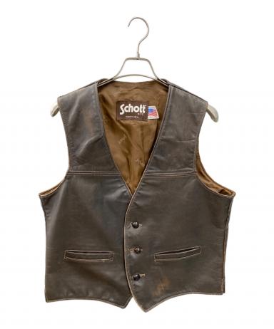 Schott N.Y.C. レザーベスト ブラウン L 中古・古着通販】Schott (ショット) レザーベスト ブラウン サイズ:L