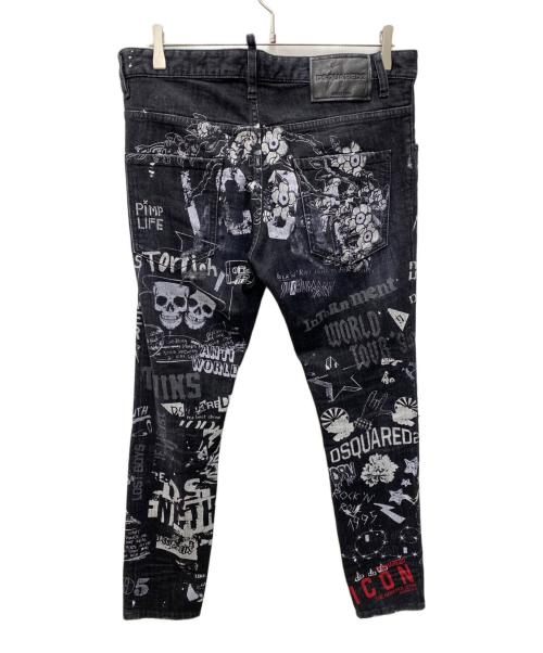 DSQUARED2（ディースクエアード）DSQUARED2 (ディースクエアード) ICON ROCK PRINT WASH SKATER JEAN インディゴ サイズ:48の古着・服飾アイテム
