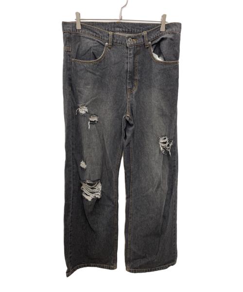YOUNGER SONG（ヤンガーソング）YOUNGER SONG (ヤンガーソング) damage wide denim グレー サイズ:Lの古着・服飾アイテム