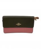 COACHコーチ）の古着「グレインレザー カラーブロック フォルドオーバー リストレット」｜ピンク×ブラウン