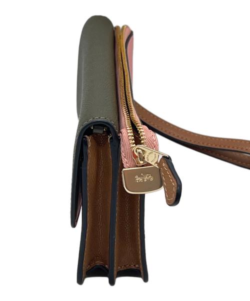 COACH（コーチ）COACH (コーチ) グレインレザー カラーブロック フォルドオーバー リストレット ピンク×ブラウンの古着・服飾アイテム