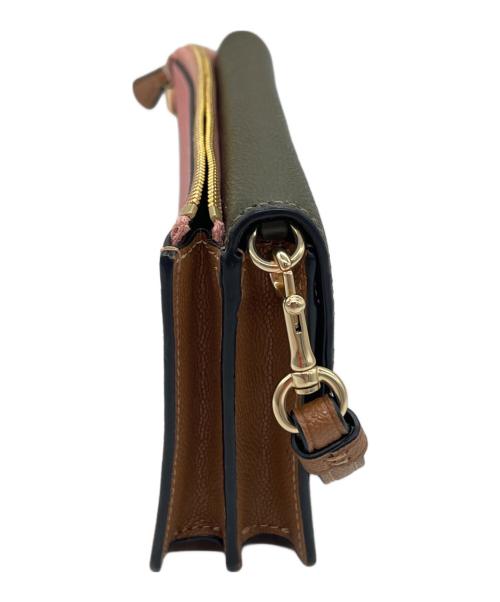 COACH（コーチ）COACH (コーチ) グレインレザー カラーブロック フォルドオーバー リストレット ピンク×ブラウンの古着・服飾アイテム