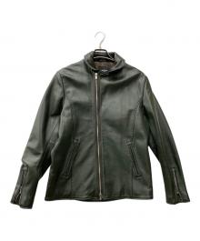 MEN'S BIGI（メンズビギ）の古着「ラムレザークロームタンニングセミダブルライダースジャケット」｜グリーン