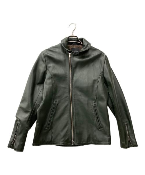 MEN'S BIGI（メンズビギ）MEN'S BIGI (メンズビギ) ラムレザークロームタンニングセミダブルライダースジャケット グリーン サイズ:4の古着・服飾アイテム