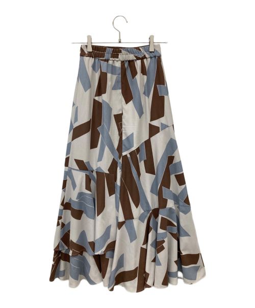 COCODEAL（ココディール）COCODEAL (ココディール) 幾何プリントアシメティアードイレヘムスカート ブラウン×ブルー サイズ:SIZE 40の古着・服飾アイテム