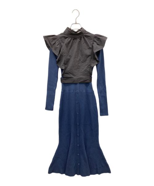 rienda（リエンダ）rienda (リエンダ) バックオープンレイヤードKnit OP ブルー サイズ:SIZE　FREE 未使用品の古着・服飾アイテム