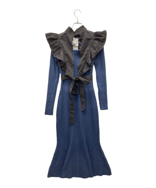 rienda（リエンダ）rienda (リエンダ) バックオープンレイヤードKnit OP ブルー サイズ:SIZE　FREE 未使用品の古着・服飾アイテム