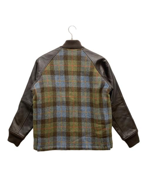 Paul Smith JEANS（ポールスミス ジーンズ）Paul Smith JEANS (ポールスミス ジーンズ) Harris Tweed (ハリスツイード) 袖レザー切替スタジャン グリーン×ブラウン サイズ:Mの古着・服飾アイテム