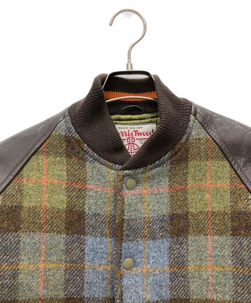 Paul Smith JEANS（ポールスミス ジーンズ）Paul Smith JEANS (ポールスミス ジーンズ) Harris Tweed (ハリスツイード) 袖レザー切替スタジャン グリーン×ブラウン サイズ:Mの古着・服飾アイテム