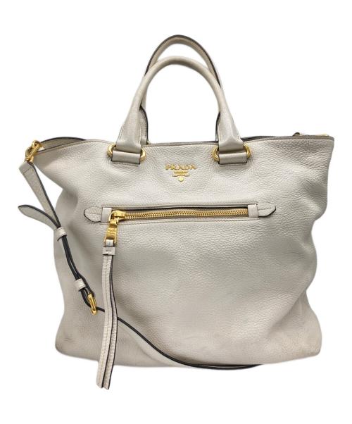 PRADA（プラダ）PRADA (プラダ) 2WAYレザートートバッグ アイボリーの古着・服飾アイテム