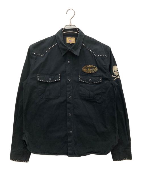 VANSON（バンソン）VANSON (バンソン) スタッズ付バック刺繍デザインシャツジャケット ブラック サイズ:SIZE XLの古着・服飾アイテム