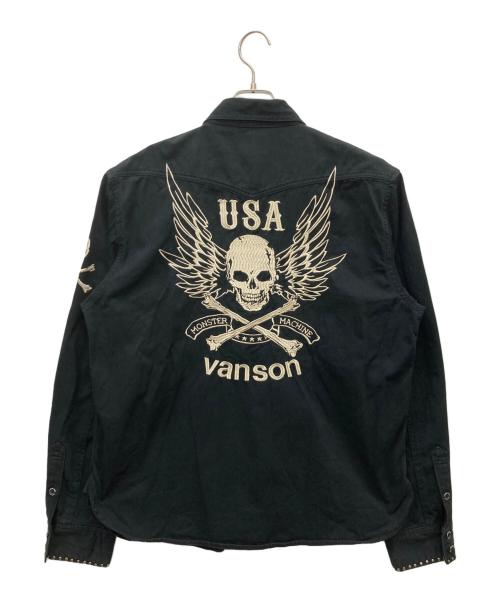 VANSON（バンソン）VANSON (バンソン) スタッズ付バック刺繍デザインシャツジャケット ブラック サイズ:SIZE XLの古着・服飾アイテム