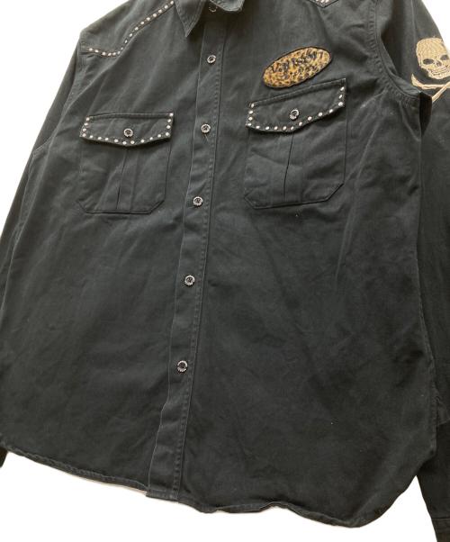 VANSON（バンソン）VANSON (バンソン) スタッズ付バック刺繍デザインシャツジャケット ブラック サイズ:SIZE XLの古着・服飾アイテム