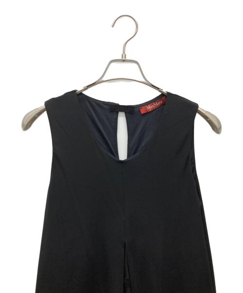 MaxMara（マックスマーラ）MaxMara (マックスマーラ) ロングワンピース ノースリーブ 異素材 切替 シアー ドット L ブラック サイズ:SIZE Mの古着・服飾アイテム