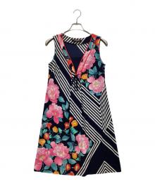 LEONARD（レオナール）の古着「花柄トリムノースリーブワンピース」｜ネイビー