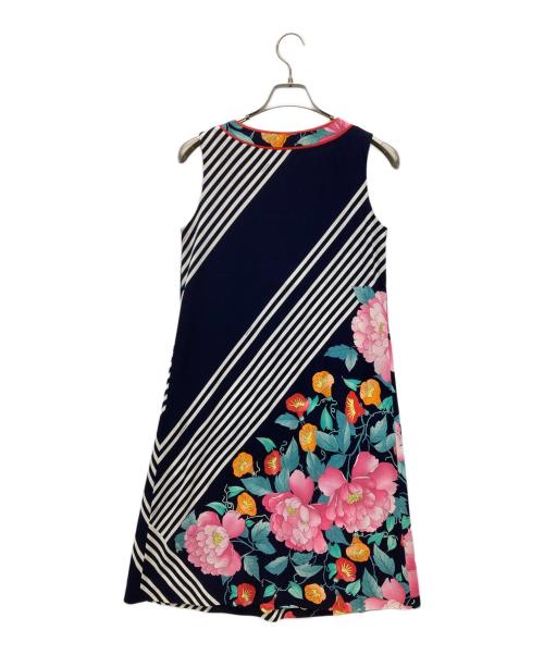 LEONARD（レオナール）LEONARD (レオナール) 花柄トリムノースリーブワンピース ネイビー サイズ:SIZE 38の古着・服飾アイテム