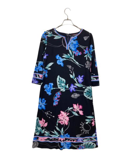 LEONARD（レオナール）LEONARD (レオナール) ベルト付花柄ワンピース ブラック サイズ:SIZE 40の古着・服飾アイテム