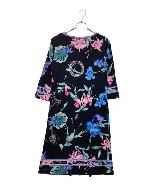 LEONARD（レオナール）LEONARD (レオナール) ベルト付花柄ワンピース ブラック サイズ:SIZE 40の古着・服飾アイテム