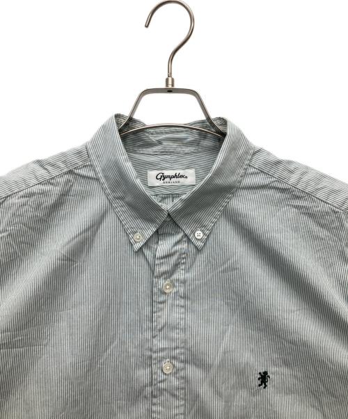 Gymphlex（ジムフレックス）Gymphlex (ジムフレックス) コットンストライプ ボタンダウン半袖シャツ グリーン サイズ:Lの古着・服飾アイテム
