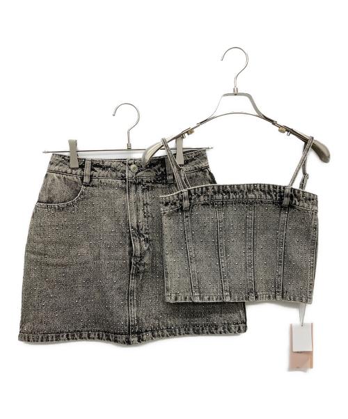 darich（ダーリッチ）darich (ダーリッチ) スタッズデニムベアトップ スタッズデニムミニスカート グレー サイズ:Mの古着・服飾アイテム