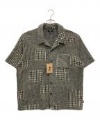 stussyステューシー）の古着「MIXED PATTERN JERSEY SHIRT 1140327 ミックスパターンジャージーシャツ」｜ブラック×ホワイト
