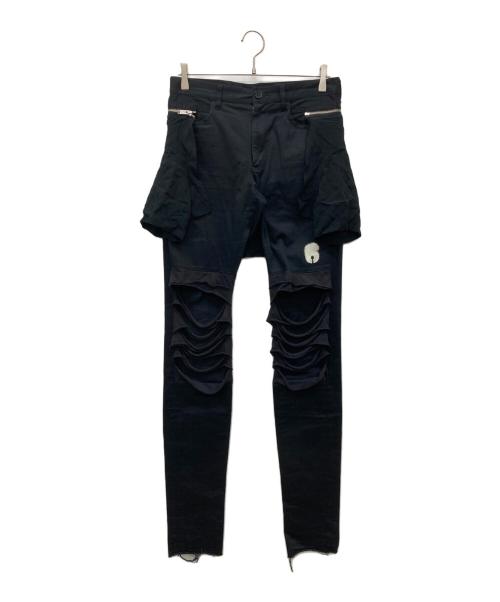 UNDERCOVER（アンダーカバー）UNDERCOVER (アンダーカバー) 19SS シャツパーツ付ヒザ切替スリムパンツ ブラック サイズ:Mの古着・服飾アイテム