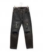 LEVI'Sリーバイス）の古着「ボタンフライダメージデニムパンツ」｜ブラック