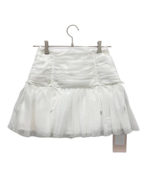 darich（ダーリッチ）darich (ダーリッチ) ドットチュールリボンミニスカート ホワイト サイズ:M 未使用品の古着・服飾アイテム