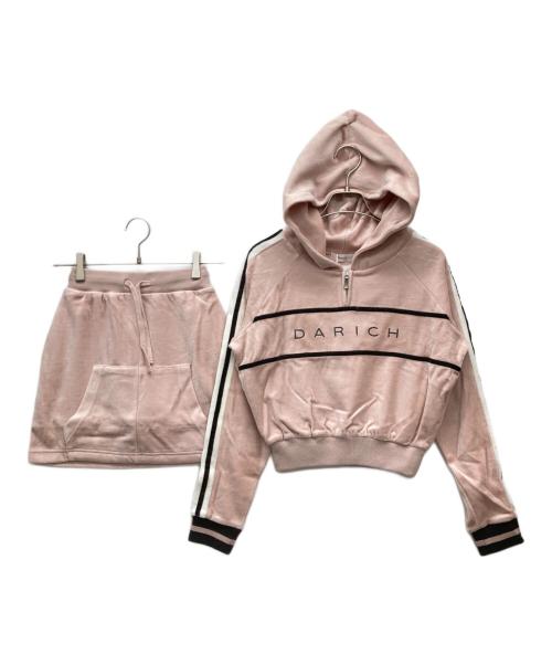darich（ダーリッチ）darich (ダーリッチ) ラインベロアショートフーディー＆スカートセットアップ ピンク サイズ:free 未使用品の古着・服飾アイテム