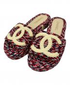 CHANELシャネル）の古着「ファブリックサンダル」｜レッド