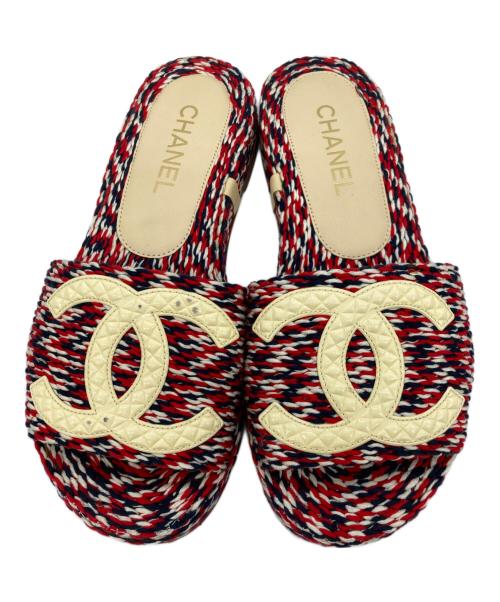 CHANEL（シャネル）CHANEL (シャネル) ファブリックサンダル レッド サイズ:38の古着・服飾アイテム
