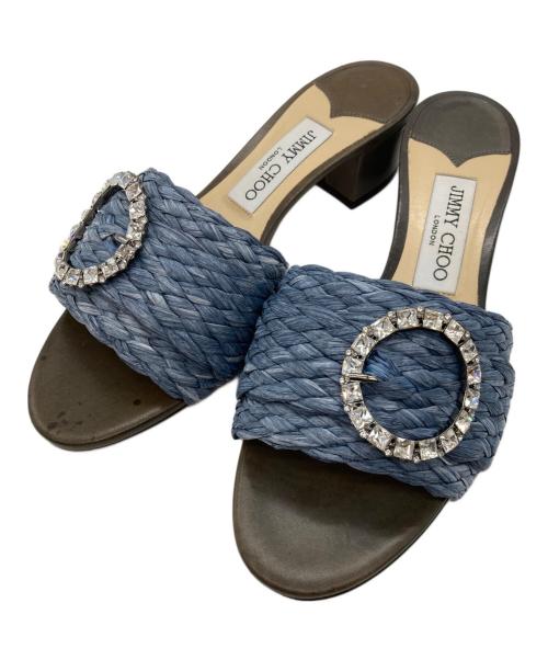 JIMMY CHOO（ジミーチュウ）JIMMY CHOO (ジミーチュウ) ビジューストローサンダル ブルー サイズ:38の古着・服飾アイテム