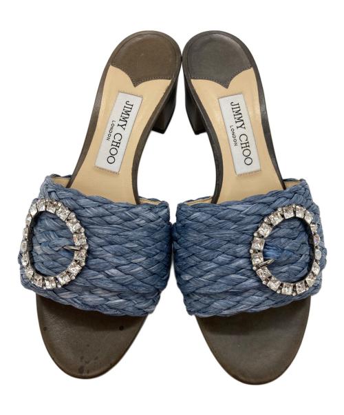 JIMMY CHOO（ジミーチュウ）JIMMY CHOO (ジミーチュウ) ビジューストローサンダル ブルー サイズ:38の古着・服飾アイテム