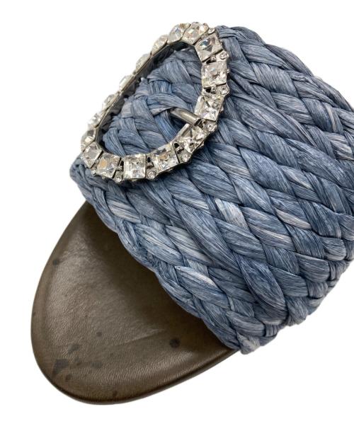 JIMMY CHOO（ジミーチュウ）JIMMY CHOO (ジミーチュウ) ビジューストローサンダル ブルー サイズ:38の古着・服飾アイテム