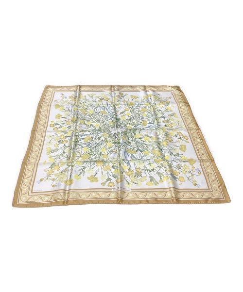 HERMES（エルメス）HERMES (エルメス) シルクスカーフ ホワイト×イエローの古着・服飾アイテム