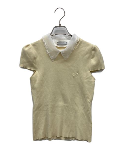 P.J.redoute（ピエール・ジョセフ・ルドゥーテ）P.J.redoute (ピエール・ジョセフ・ルドゥーテ) CELFORD (セルフォード) エンブロイダリ―襟付ニット イエロー サイズ:36の古着・服飾アイテム