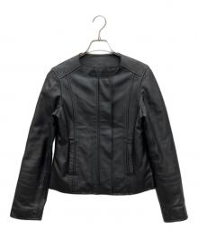 もりのがっこう（モリノガッコウ）の古着「ラムレザーノーカラージャケットブルゾン」｜ブラック