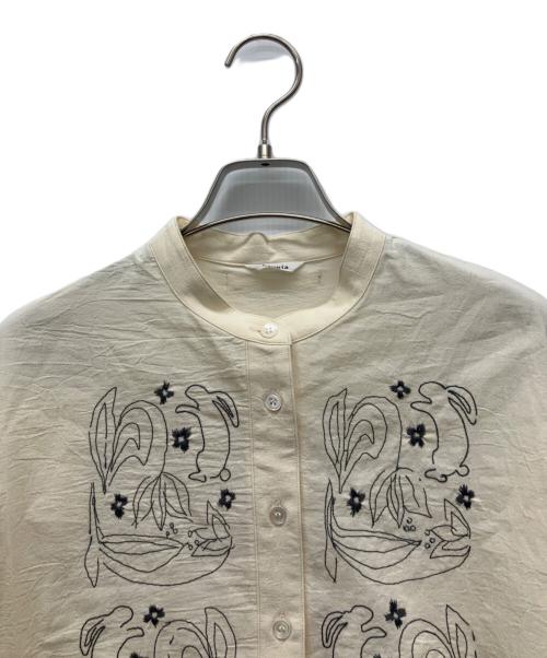 haupia（ハウピア）haupia (ハウピア) バンドカラーシャツ ベージュ サイズ:38の古着・服飾アイテム