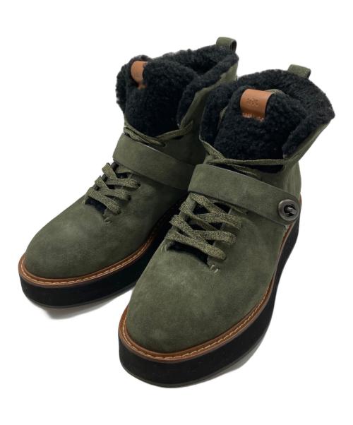 COACH（コーチ）COACH (コーチ) ムートン レースアップブーツ オリーブ サイズ:38.5の古着・服飾アイテム