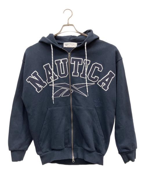 REEBOK（リーボック）REEBOK (リーボック) NAUTICA (ノーティカ) ダブルネーム アーチロゴ ヘビーウェイト ジップアップ フーディー ネイビー サイズ:Mの古着・服飾アイテム
