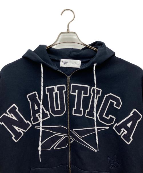 REEBOK（リーボック）REEBOK (リーボック) NAUTICA (ノーティカ) ダブルネーム アーチロゴ ヘビーウェイト ジップアップ フーディー ネイビー サイズ:Mの古着・服飾アイテム