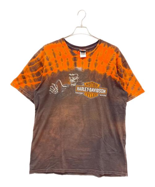 HARLEY-DAVIDSON（ハーレーダビッドソン）HARLEY-DAVIDSON (ハーレーダビッドソン) 半袖Tシャツ ブラウン×オレンジ サイズ:Lの古着・服飾アイテム