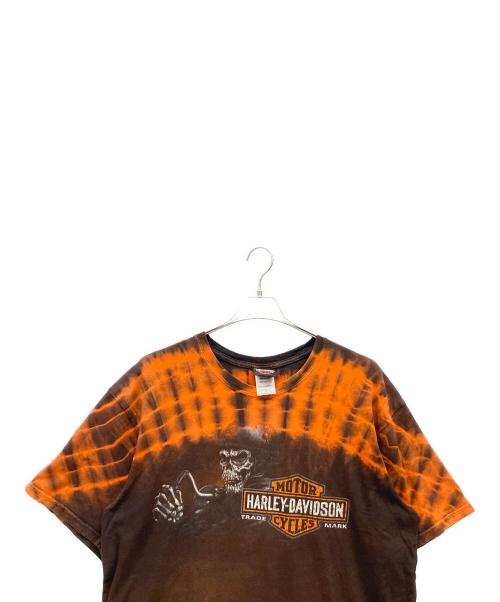 HARLEY-DAVIDSON（ハーレーダビッドソン）HARLEY-DAVIDSON (ハーレーダビッドソン) 半袖Tシャツ ブラウン×オレンジ サイズ:Lの古着・服飾アイテム