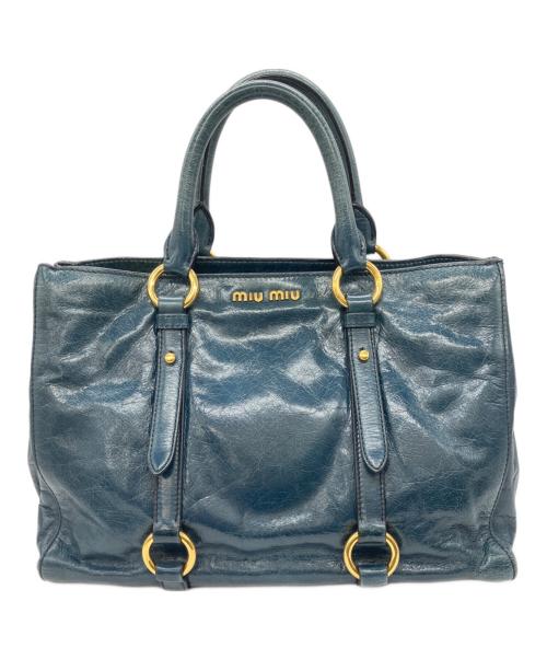 MIU MIU（ミュウミュウ）MIU MIU (ミュウミュウ) レザーハンドバッグ ネイビーの古着・服飾アイテム