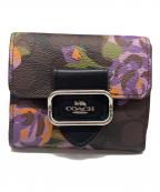 COACHコーチ）の古着「スモールモーガンウォレットグネチャー キャンバス・ローズ プリント」｜ブラック